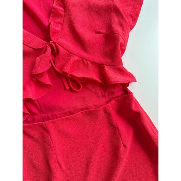 SUPERDOWN Mia Red Crepe Ruffle Cut-Out Waist Tie Mini Dress, Size S - Picture 8 of 12